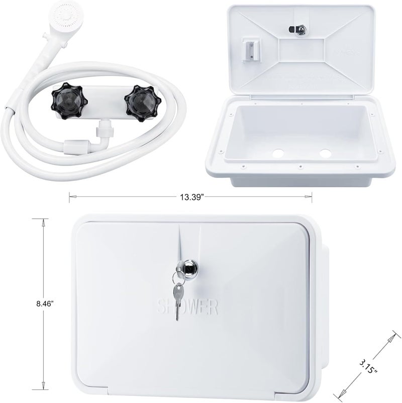 DSRTLP RV Exterior Shower Box Outdoor Camper Trailer Shower Kit with Shower Faucet Shower Head and Hose Wall Box Portable use for Camper Van Travel Trailer Motorhome and Boat (White) - Image 3